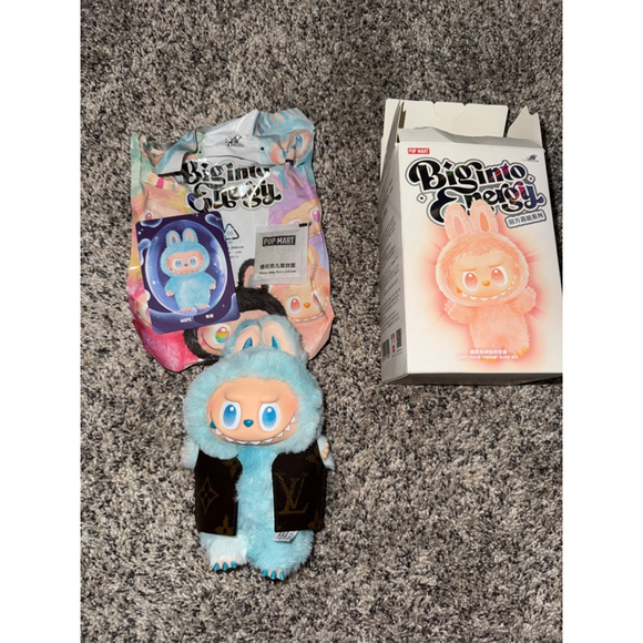 POP MART BigInto Energy Blue Plush Stuffed Animal w/ custom LV Vest One Size​